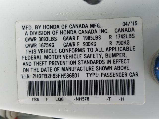 2015 HONDA CIVIC HF 2HGFB2F63FH536801
