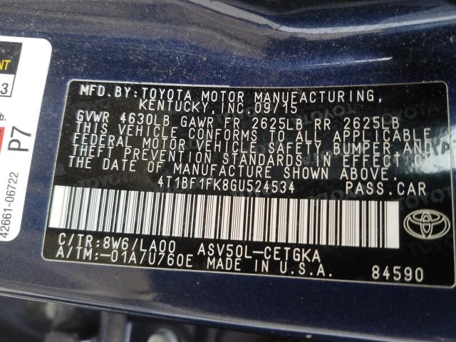2016 TOYOTA CAMRY LE 4T1BF1FK8GU524534