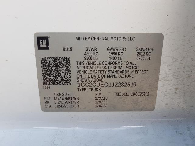 2018 CHEVROLET SILVERADO 1GC2CUEG1JZ232519