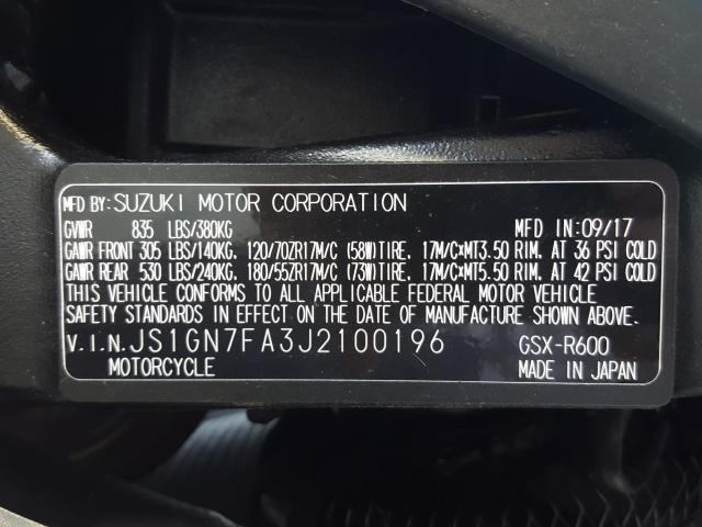 2018 SUZUKI GSX-R600 JS1GN7FA3J2100196