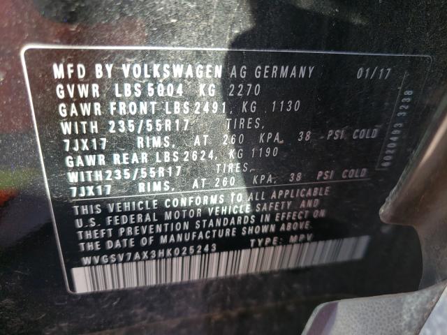 2017 VOLKSWAGEN TIGUAN WOL WVGSV7AX3HK025243