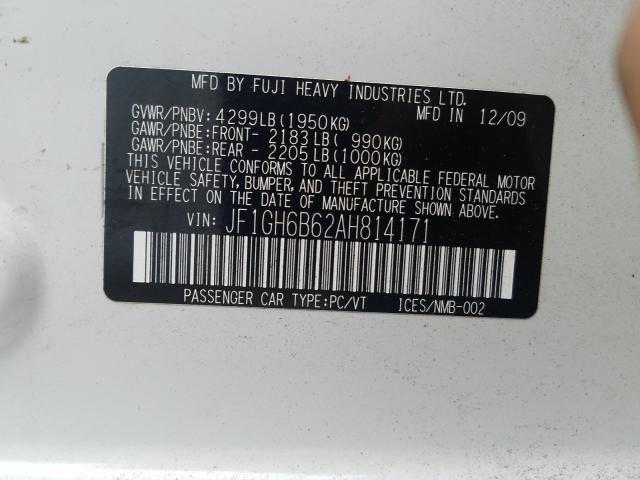 2010 SUBARU IMPREZA 2. JF1GH6B62AH814171