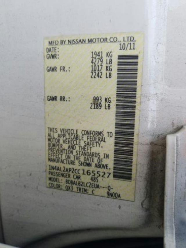 2012 NISSAN ALTIMA W/C 1N4AL2AP2CC165527