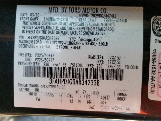 2010 FORD FUSION SEL - 3FAHP0JG0AR342338