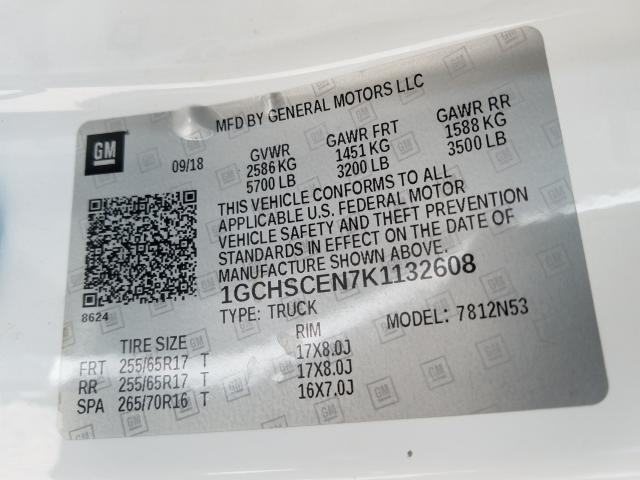 2019 CHEVROLET COLORADO L 1GCHSCEN7K1132608