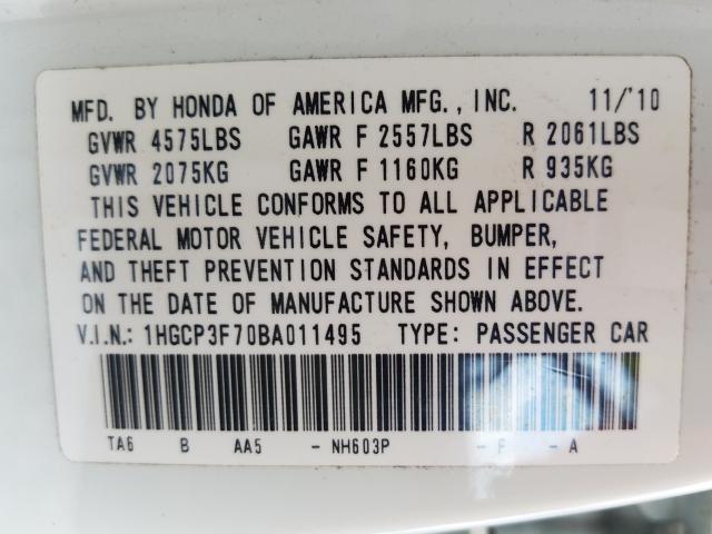 2011 HONDA ACCORD EX 1HGCP3F70BA011495
