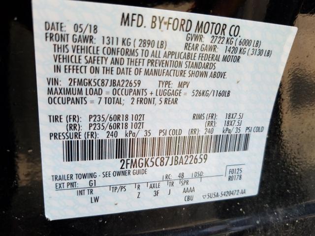 2018 FORD FLEX SEL 2FMGK5C87JBA22659