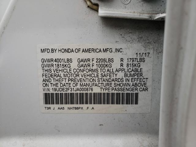 2018 ACURA ILX BASE W VIN: 19UDE2F31JA000876