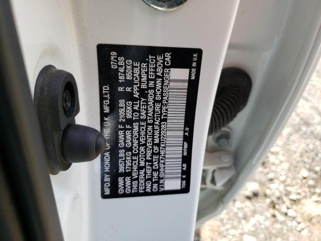 2019 HONDA CIVIC EX SHHFK7H67KU229283