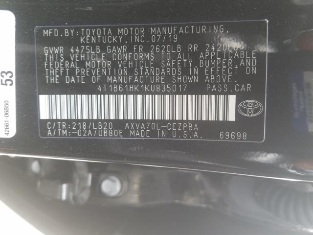 2019 TOYOTA CAMRY XSE 4T1B61HK1KU835017