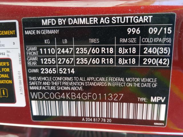 2016 MERCEDES-BENZ GLC 300 4M WDC0G4KB4GF011327