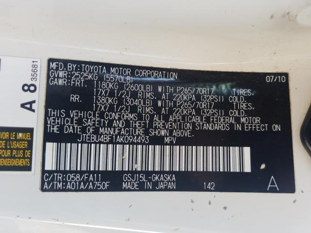 2010 TOYOTA FJ CRUISER JTEBU4BF1AK094493