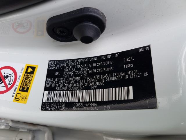 2018 TOYOTA HIGHLANDER 5TDJZRFH2JS886249