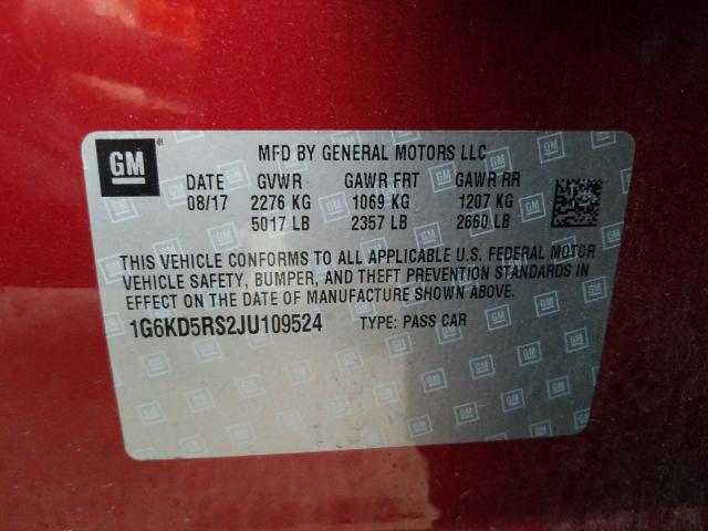 2018 CADILLAC CT6 LUXURY 1G6KD5RS2JU109524