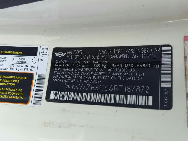 2011 MINI COOPER CLU WMWZF3C56BT187872