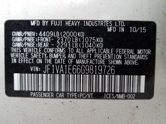 2016 SUBARU WRX PREMIU JF1VA1E66G9819726