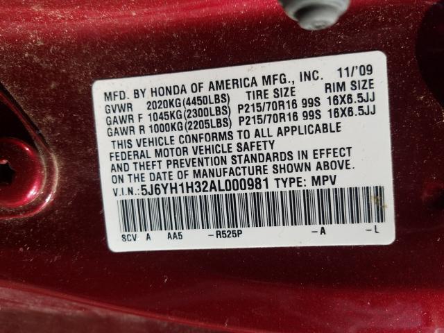 2010 HONDA ELEMENT LX 5J6YH1H32AL000981