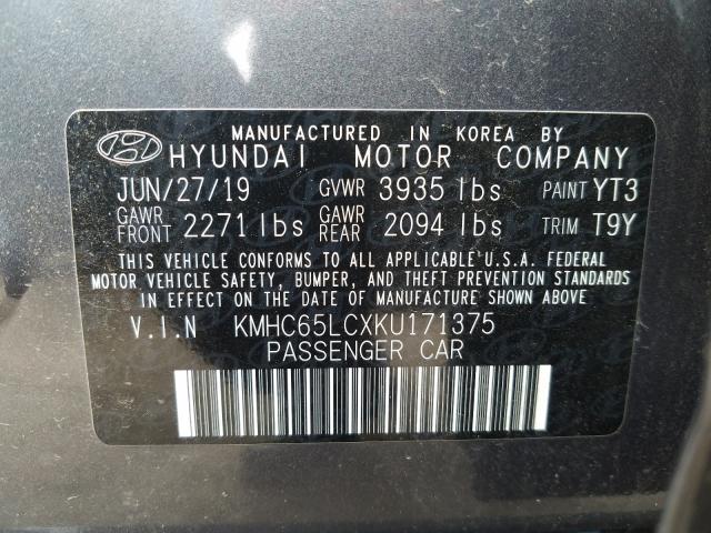 2019 HYUNDAI IONIQ BLUE KMHC65LCXKU171375