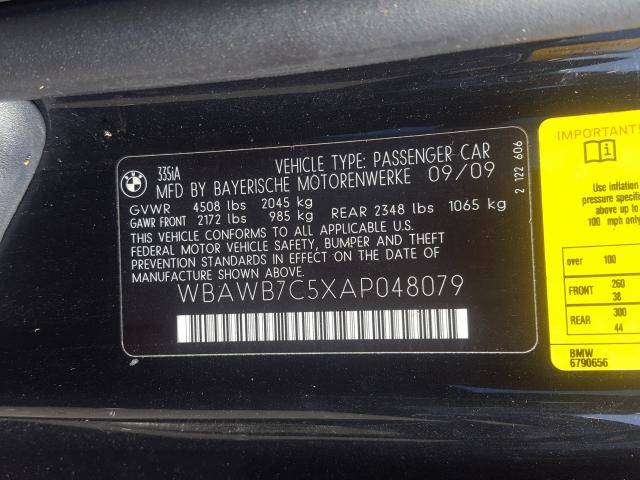 2010 BMW 335 I WBAWB7C5XAP048079