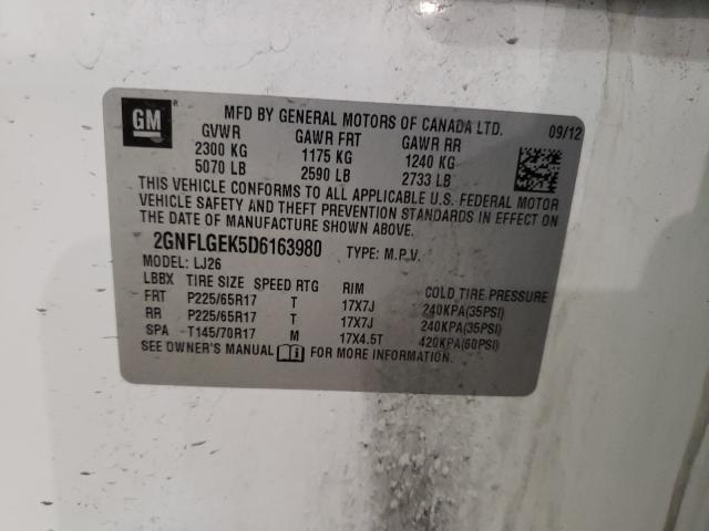 2013 CHEVROLET EQUINOX LT 2GNFLGEK5D6163980