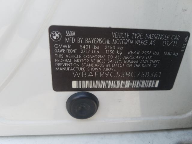 2011 BMW 550 I WBAFR9C53BC758361