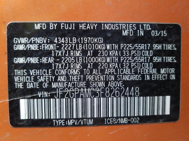 2015 SUBARU XV CROSSTR JF2GPAMC3F8262448