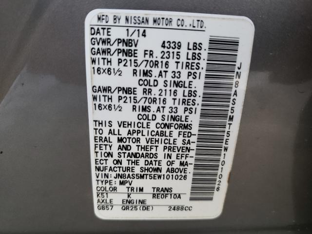 2014 NISSAN ROGUE SELE JN8AS5MT5EW101026