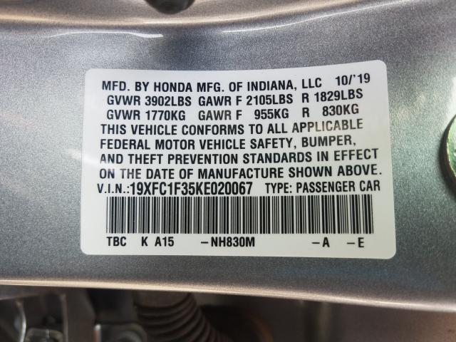 2019 HONDA CIVIC EX 19XFC1F35KE020067