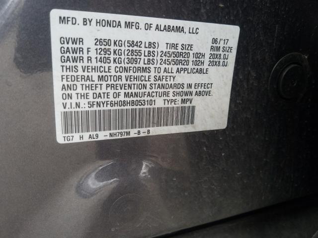 2017 HONDA PILOT ELIT 5FNYF6H08HB053101