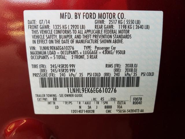 2014 LINCOLN MKS 1LNHL9EK6EG610276