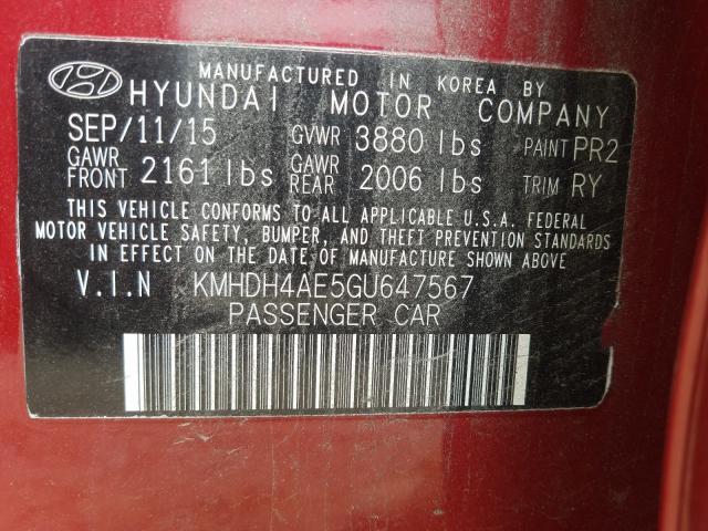 2016 HYUNDAI ELANTRA KMHDH4AE5GU647567