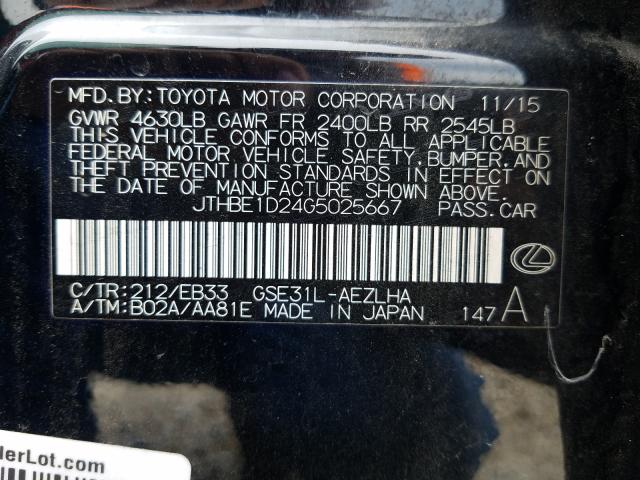 2016 LEXUS IS 350 JTHBE1D24G5025667