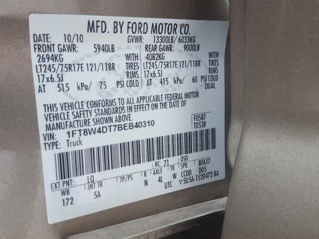 2011 FORD F450 SUPER 1FT8W4DT7BEB40310