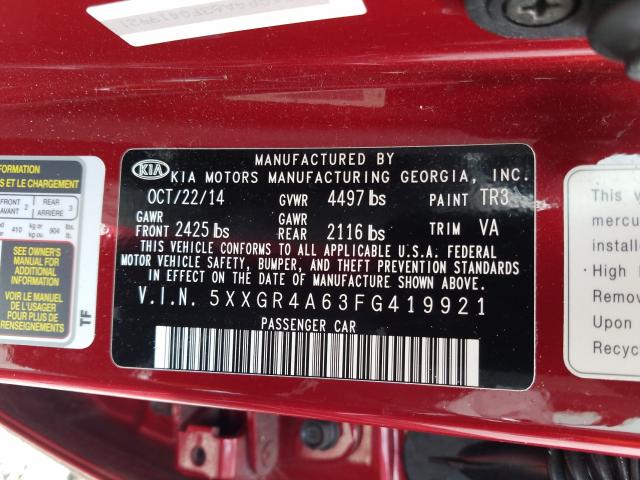 2015 KIA OPTIMA SX 5XXGR4A63FG419921
