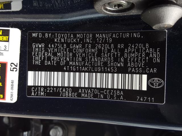 2020 TOYOTA CAMRY SE 4T1G11AK7LU911453