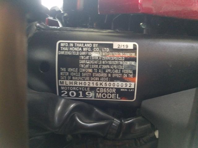 2019 HONDA CB650 R MLHRH0216K5000092