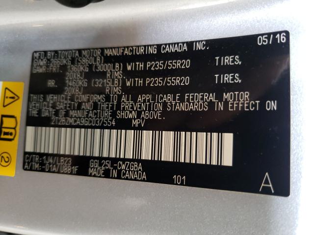 2016 LEXUS RX 350 BAS 2T2BZMCA9GC037554