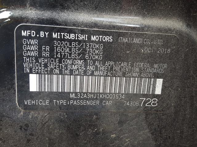 2019 MITSUBISHI MIRAGE ML32A3HJ1KH003534