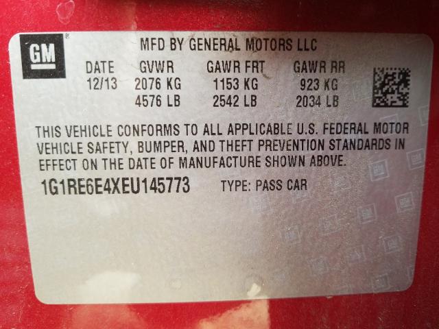 VIN 1G1RE6E4XEU145773 2014 Chevrolet Volt no.10