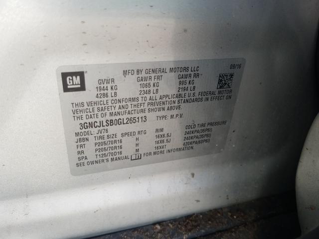 2016 CHEVROLET TRAX 1LT 3GNCJLSB0GL265113