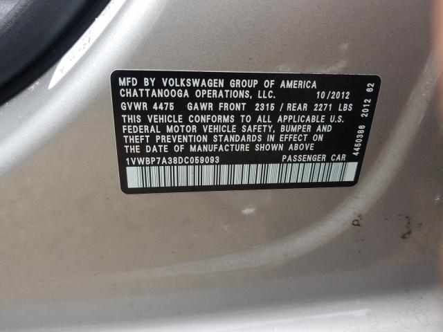 2013 VOLKSWAGEN PASSAT 1VWBP7A38DC059093