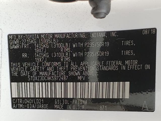 2019 TOYOTA SIENNA SE 5TDXZ3DCXKS972487