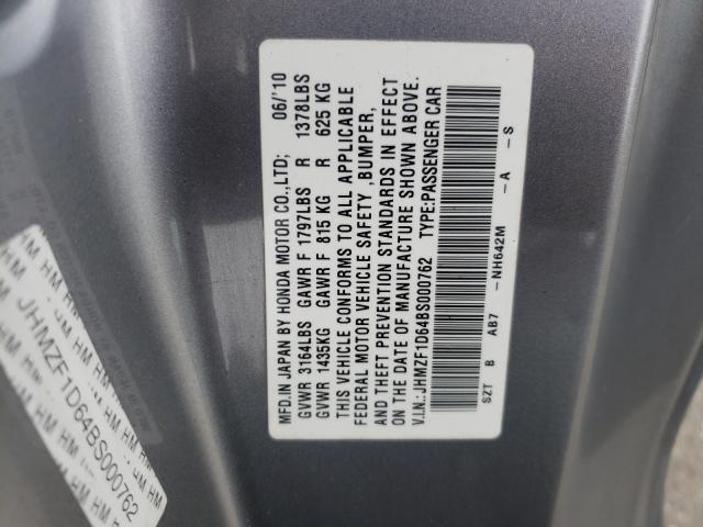 2011 HONDA CR-Z EX JHMZF1D64BS000762