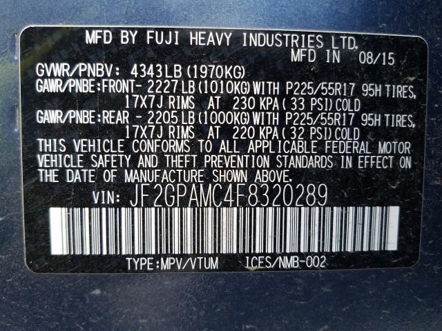 2015 SUBARU XV CROSSTR JF2GPAMC4F8320289