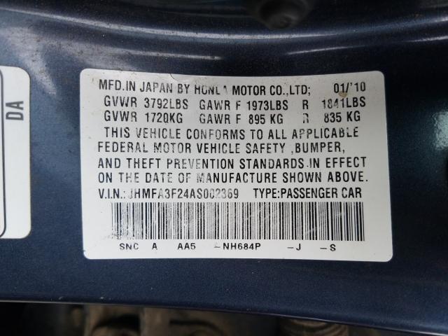 2010 HONDA CIVIC HYBR JHMFA3F24AS002369