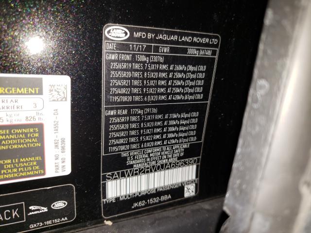 2018 LAND ROVER RANGE ROVE SALWR2RV0JA696390