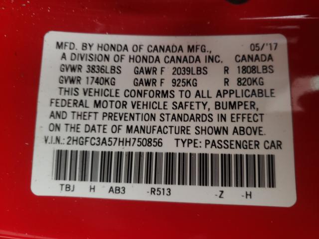 2017 HONDA CIVIC SI 2HGFC3A57HH750856