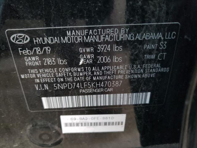 2019 HYUNDAI ELANTRA SE 5NPD74LF5KH470387