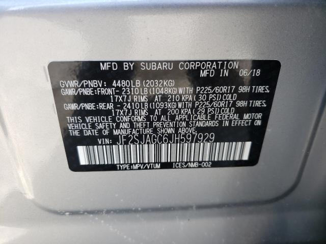 2018 SUBARU FORESTER 2 JF2SJAGC6JH597929