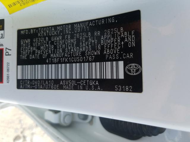 2012 TOYOTA CAMRY BASE 4T1BF1FK1CU501767
